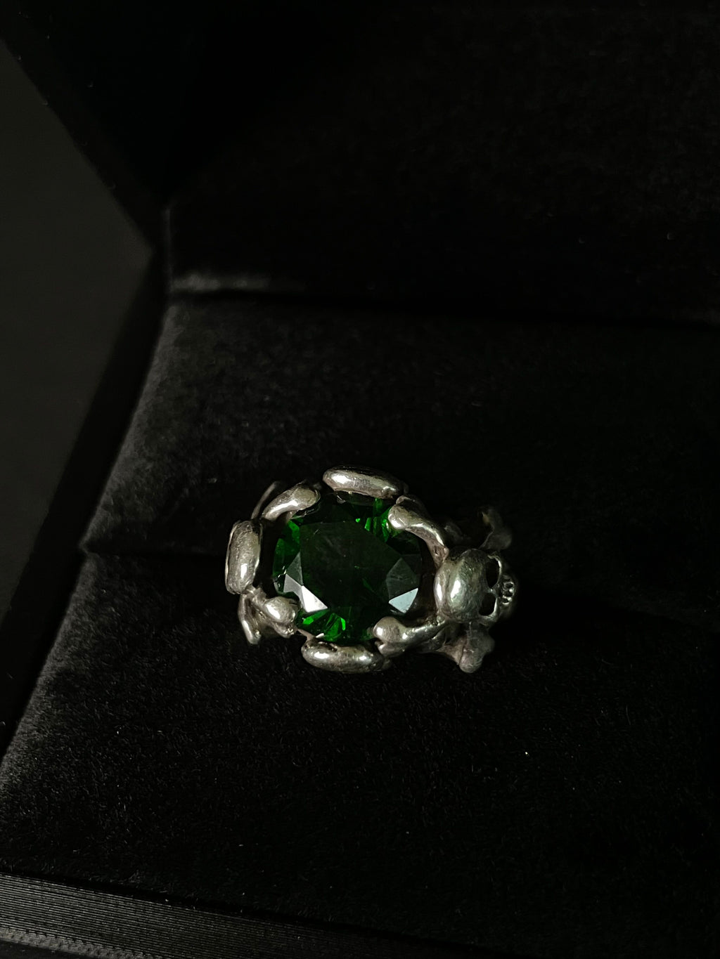 Sterling Silver Tourmaline Skull Ring