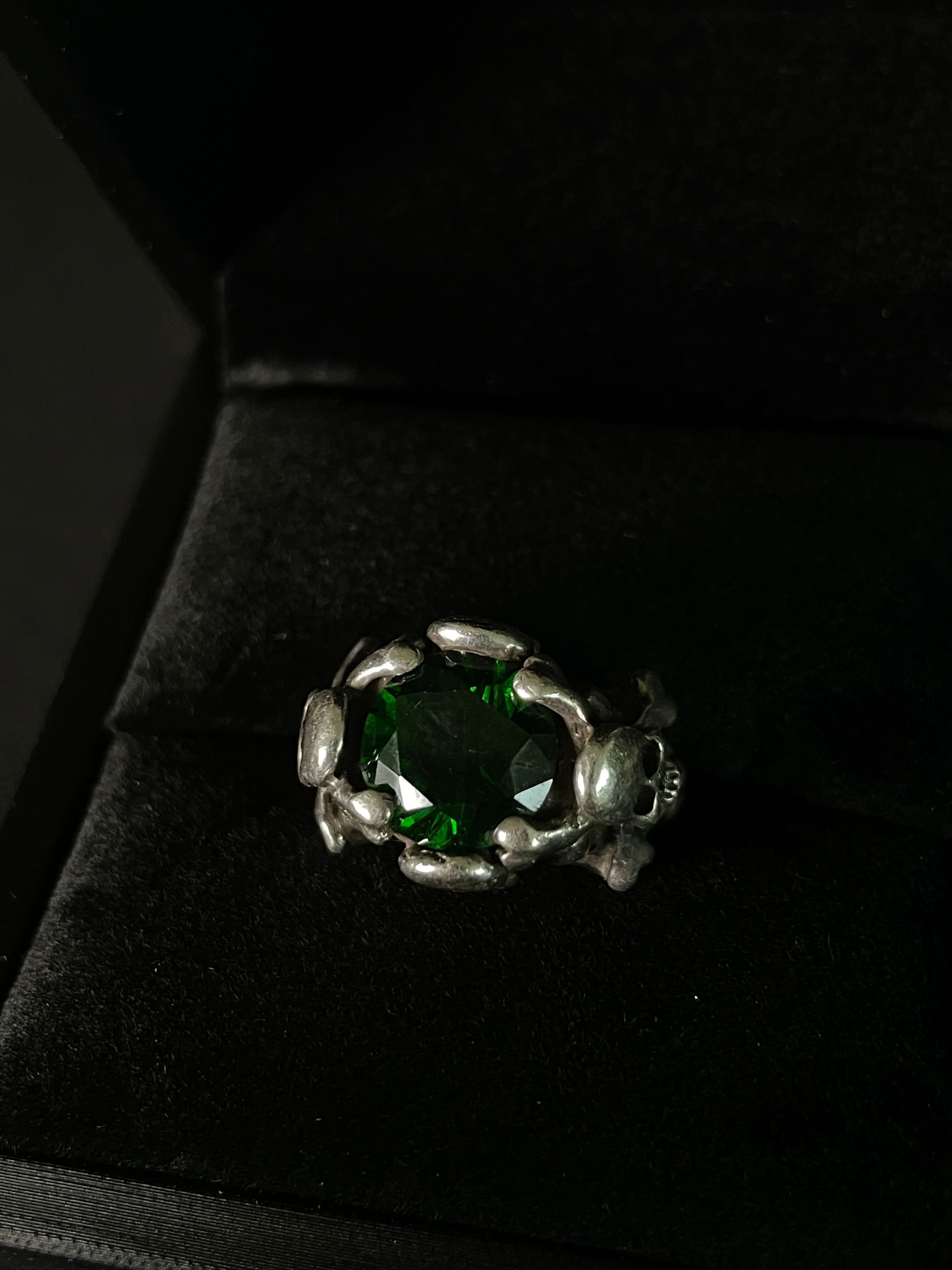 Sterling Silver Tourmaline Skull Ring