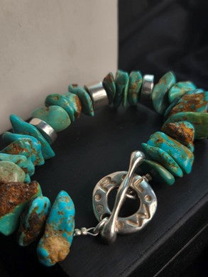 Turquoise Nugget & Silver-Tone Bracelet