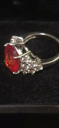 Sterling Silver Fire Opal Oval Statement Ring with Clear Accent Stones