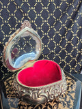 Ornate Vintage Heart Jewelry Box with Bubble concurve glass top