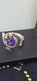 Round Purple Modernist Ring silver tone