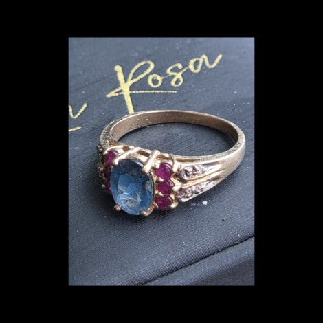 10K Gold Natural Blue Topaz & Ruby Ring