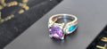 Purple Princess-Cut & Blue Inlay Ring silvertone