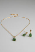 High Quality Antique European 14K Natural Jade Necklace & Earring Set