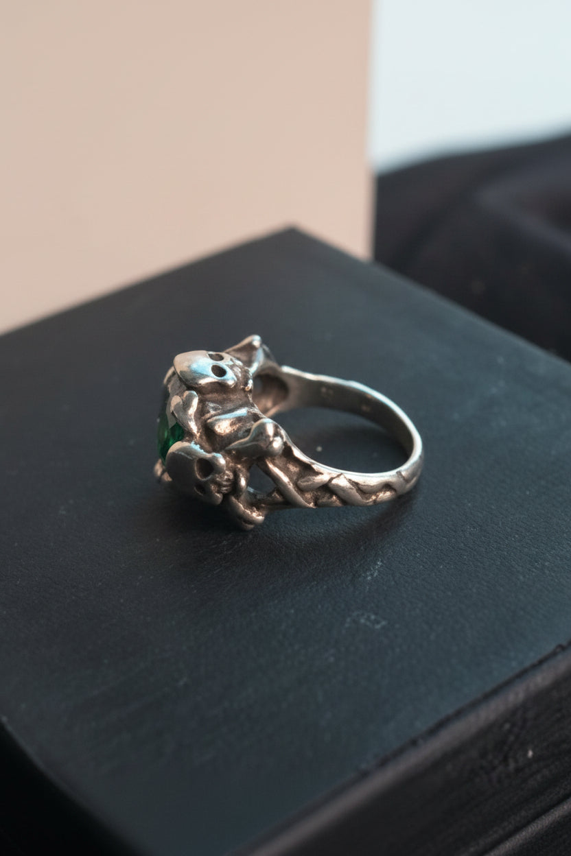 Sterling Silver Tourmaline Skull Ring