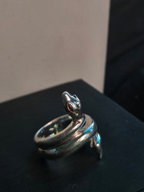 Coiled Snake Statement Ring with Red Eye Accent