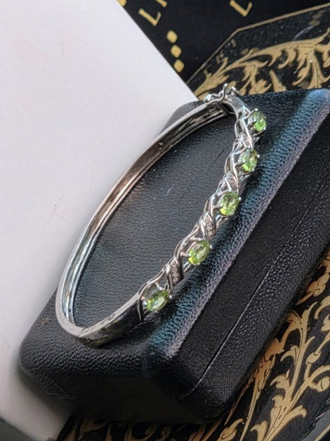 Sterling Silver Green  Peridot color Gemstone Bangle