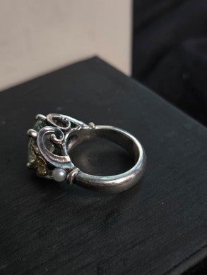 Two-Tone Aqua Stone & Pearl Statement Ring