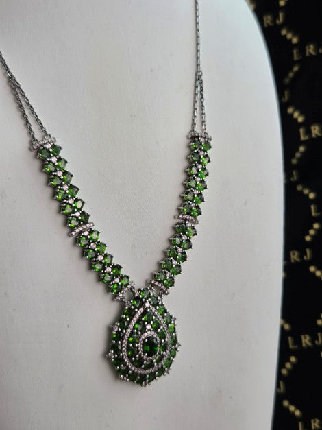 JTV Natural Chrome Diopside & White Zircon Sterling Silver Necklace