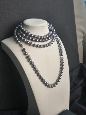 Long Dark Cultured-Style Pearl Necklace