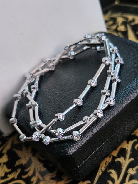 Sterling Silver Multi-Strand White Stone Bracelet