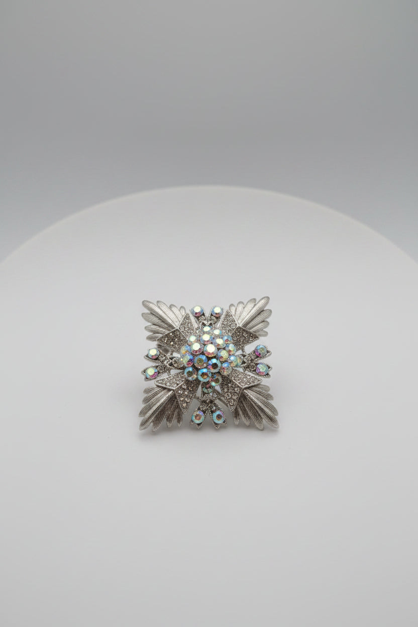 Silvertone Rhinestone Spray Brooch, Possible Signed Designer Piece Coro
