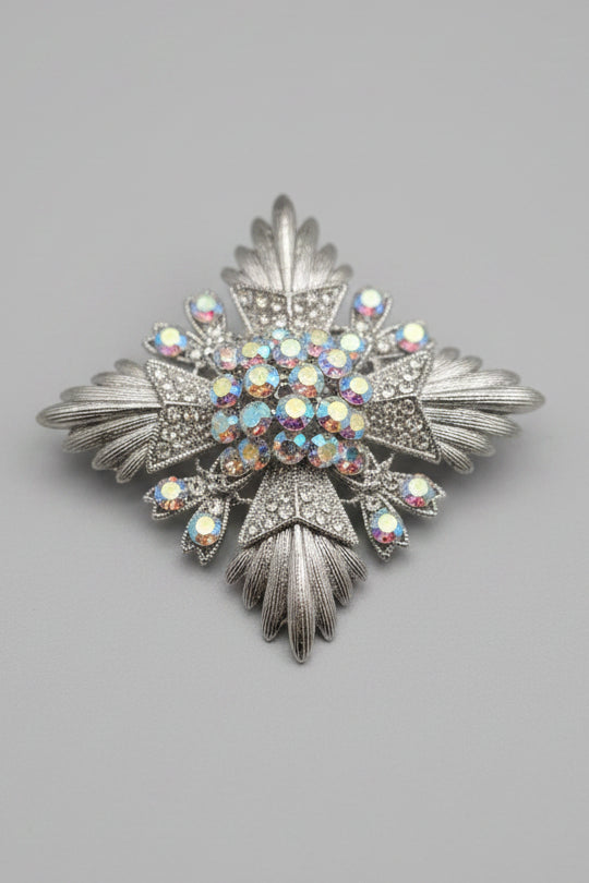 Silvertone Rhinestone Spray Brooch, Possible Signed Designer Piece Coro