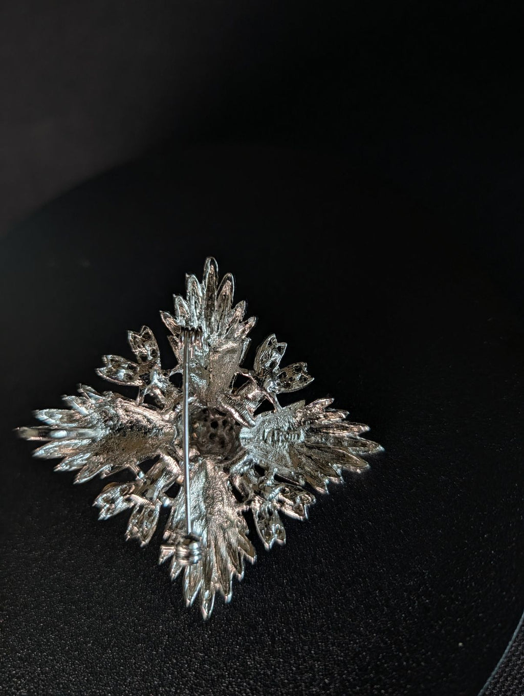 Silvertone Rhinestone Spray Brooch, Possible Signed Designer Piece Coro