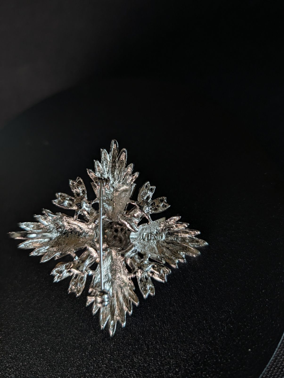 Silvertone Rhinestone Spray Brooch, Possible Signed Designer Piece Coro