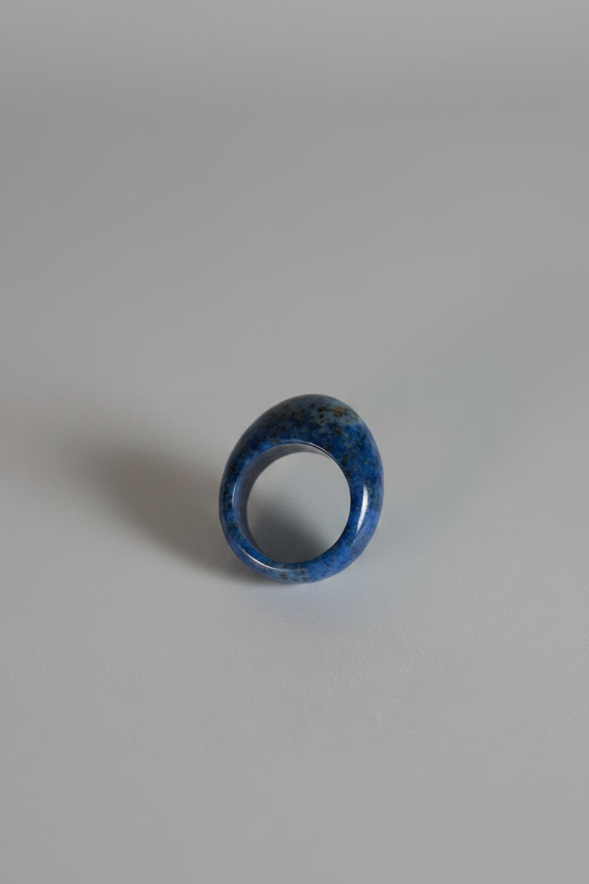 Carved Blue Stone Band Ring – Lapis Lazuli Style, Untested – product image 1