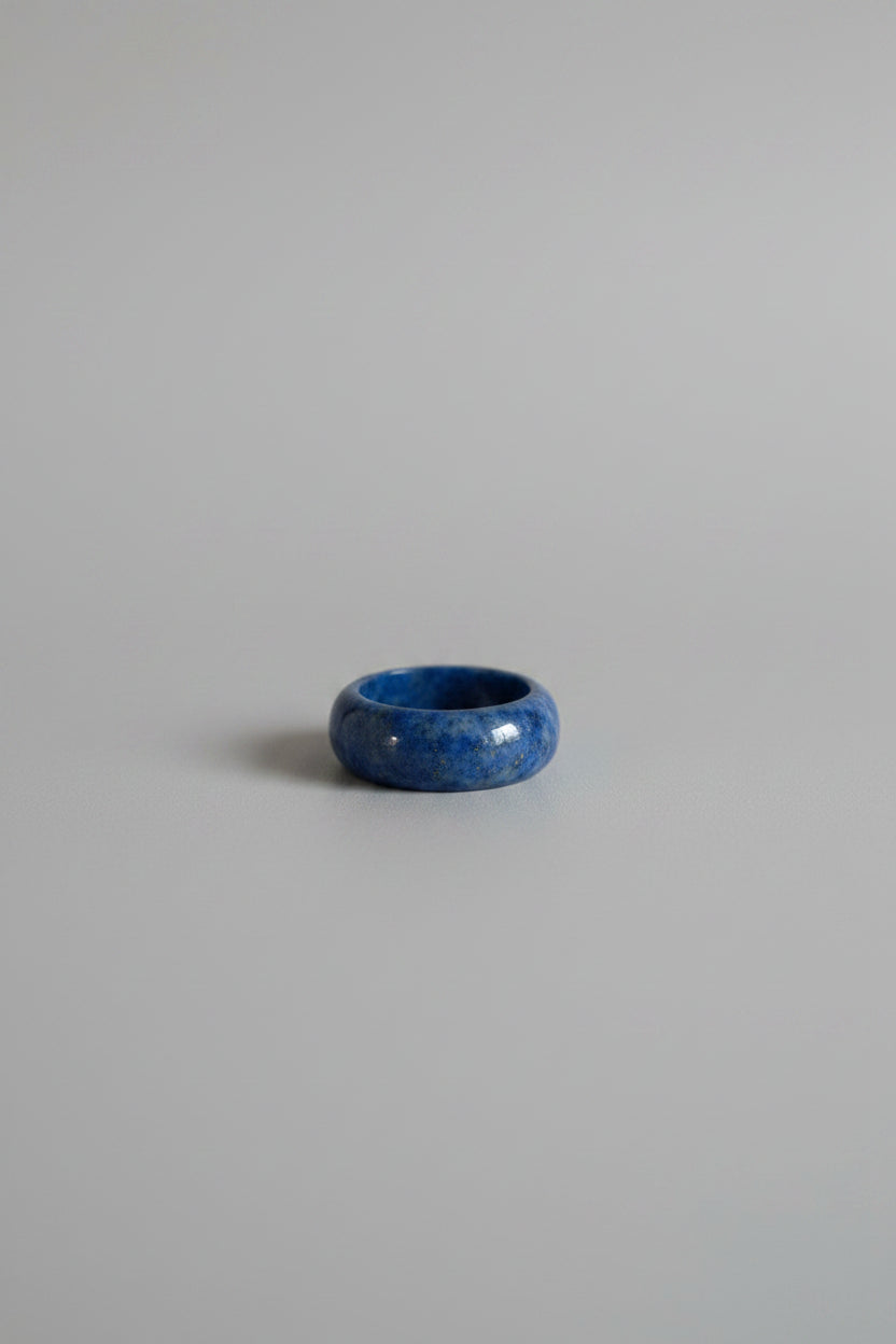 Carved Blue Stone Band Ring – Lapis Lazuli Style, Untested – product image 1