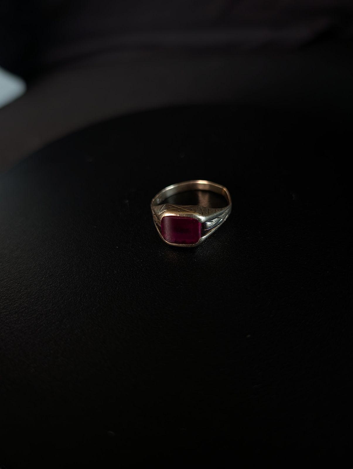 Gold-Plated Signet-Style Ring with Rectangular Red Stone – product image 1