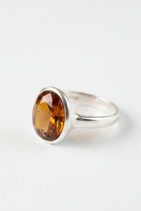 Cognac Baltic Amber Ring, Sterling Silver, Poland
