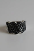 Black Pavé Dome Ring Modern Oxidized Silver-Tone band