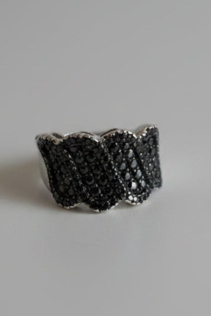 Black Pavé Dome Ring Modern Oxidized Silver-Tone band