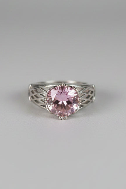 Vintage Pink Stone Cocktail Ring with Rope-Twist Shoulders – product image 1