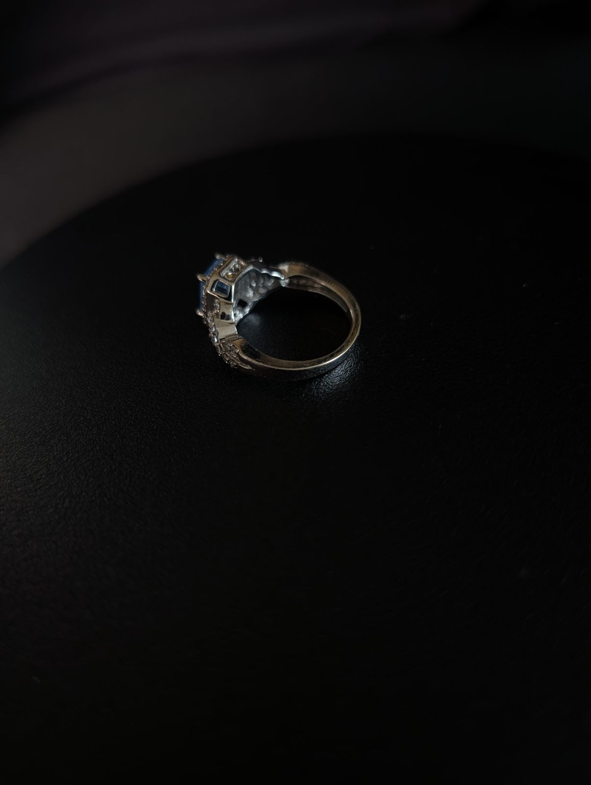 Rope-Twist Band Ring with Blue Stone & Clear Accent Cluster – Silver-Tone – product image 1