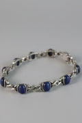 Sterling Silver Link Bracelet, Blue Oval Cabochon Stones