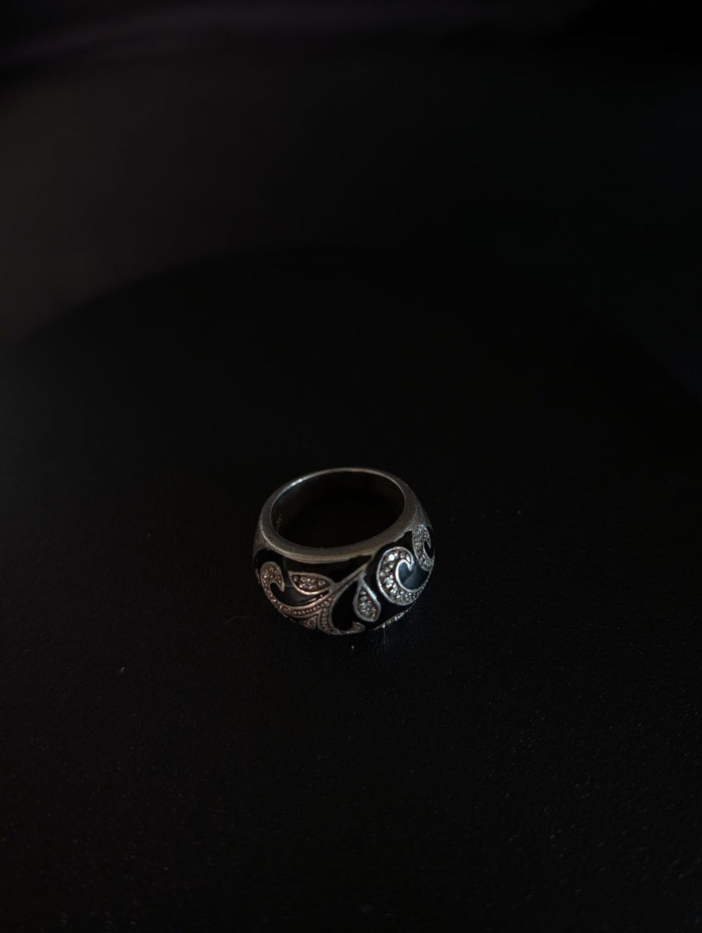 Wide Oxidized Silver-Tone Scroll & Paisley Band Ring – product image 1
