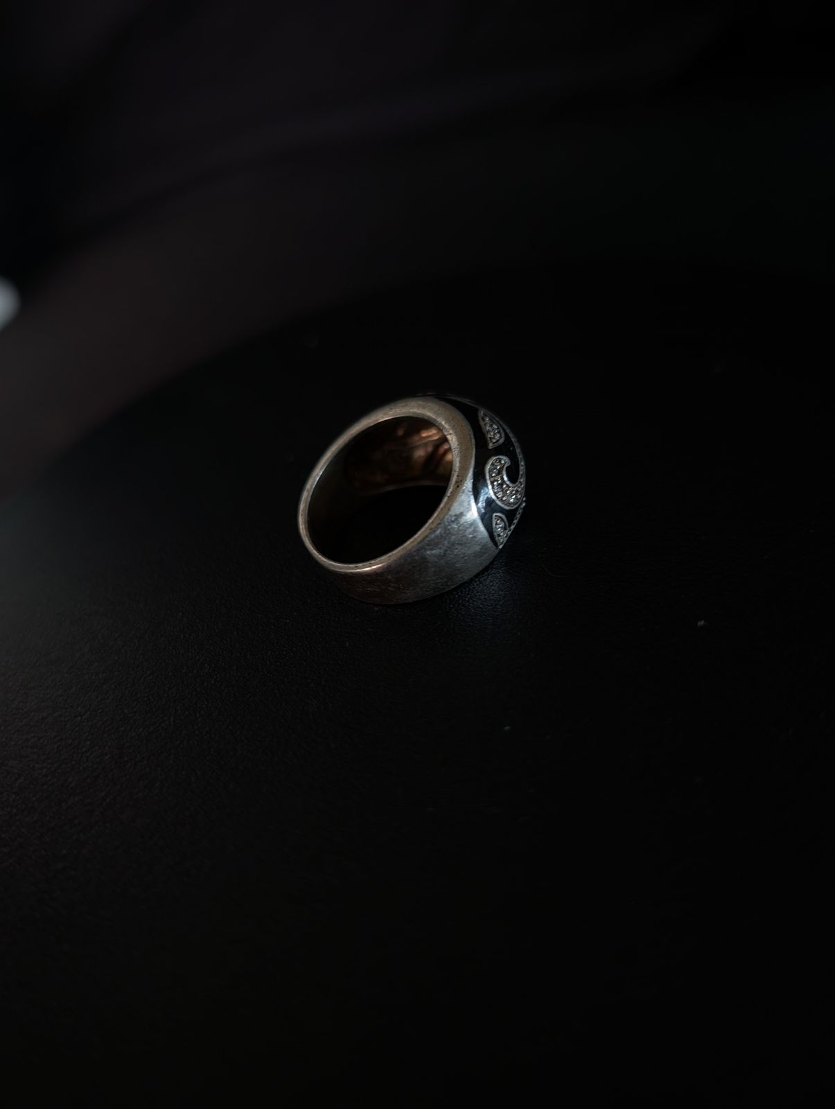 Wide Oxidized Silver-Tone Scroll & Paisley Band Ring – product image 1