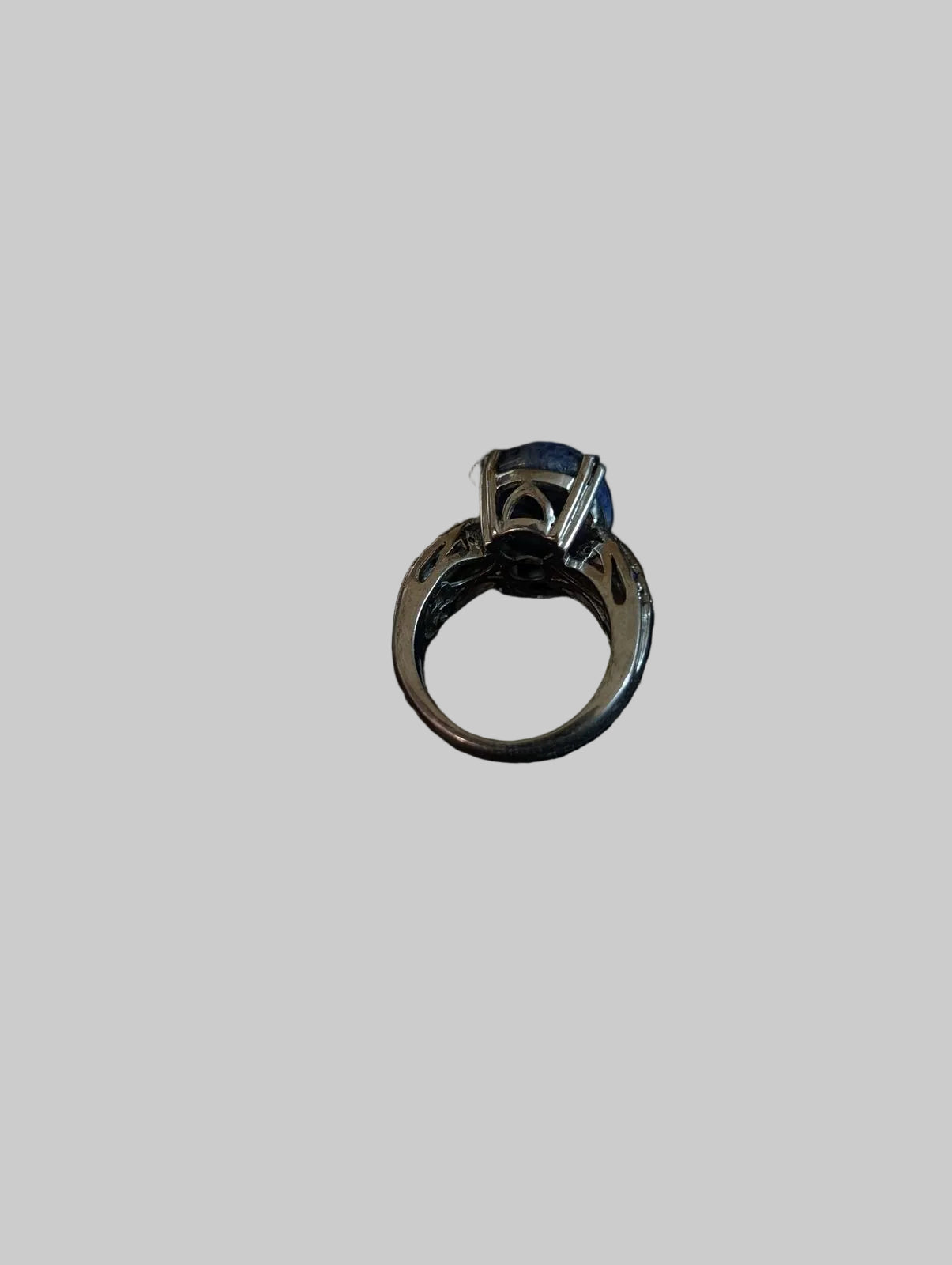 Blue Cabochon Cocktail Ring – Silver-Tone, Back View Only – product image 1