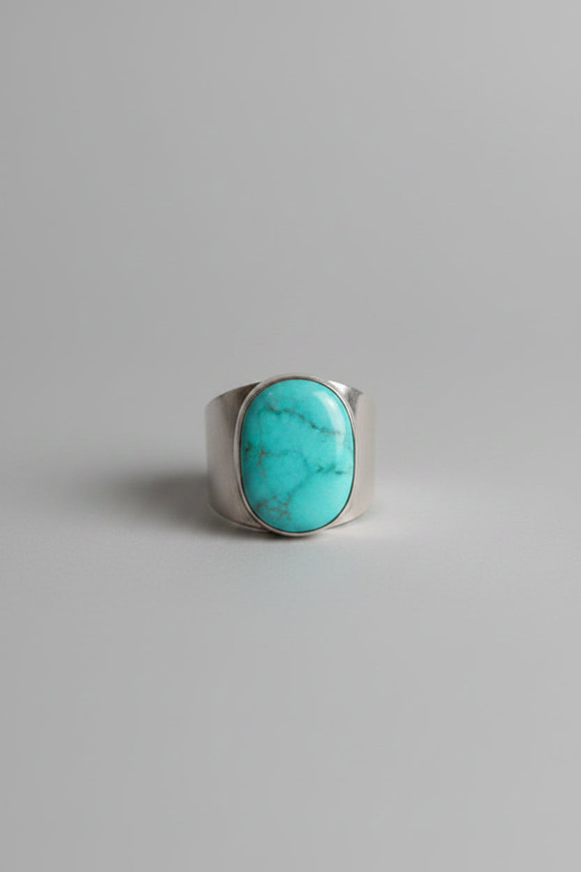 Turquoise Cabochon Ring, Copper-Toned Band