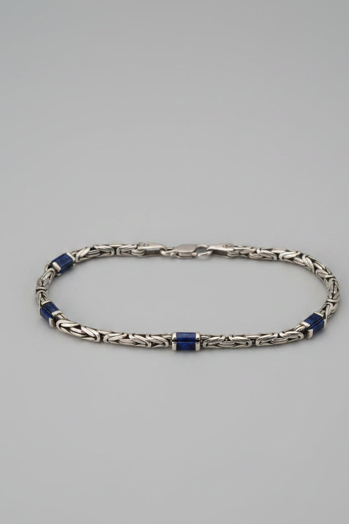 Byzantine Chain Bracelet  Blue Stone Spacers Sterling sliver .925