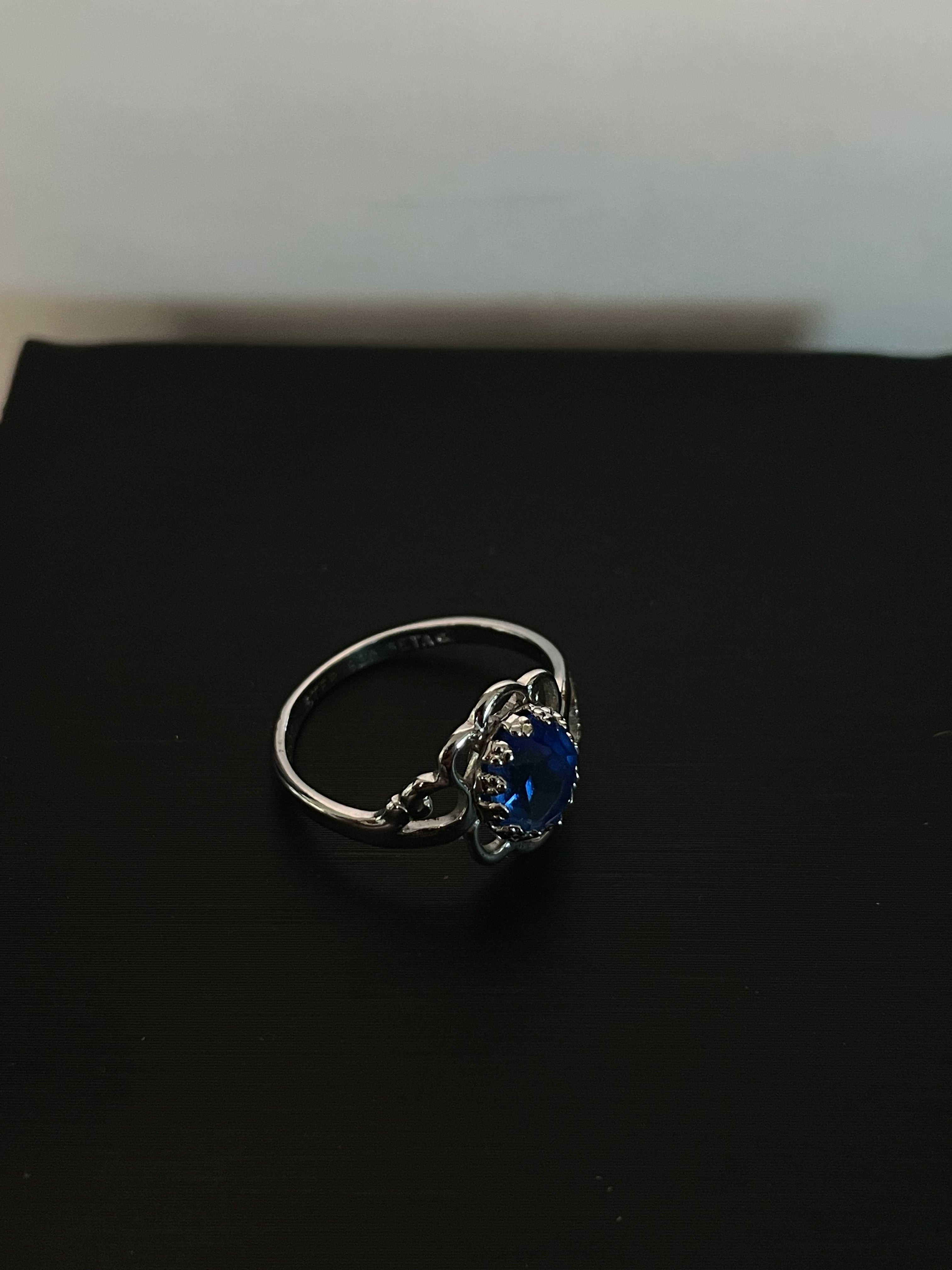 Blue Oval Gemstone & Clear Accent Statement Ring