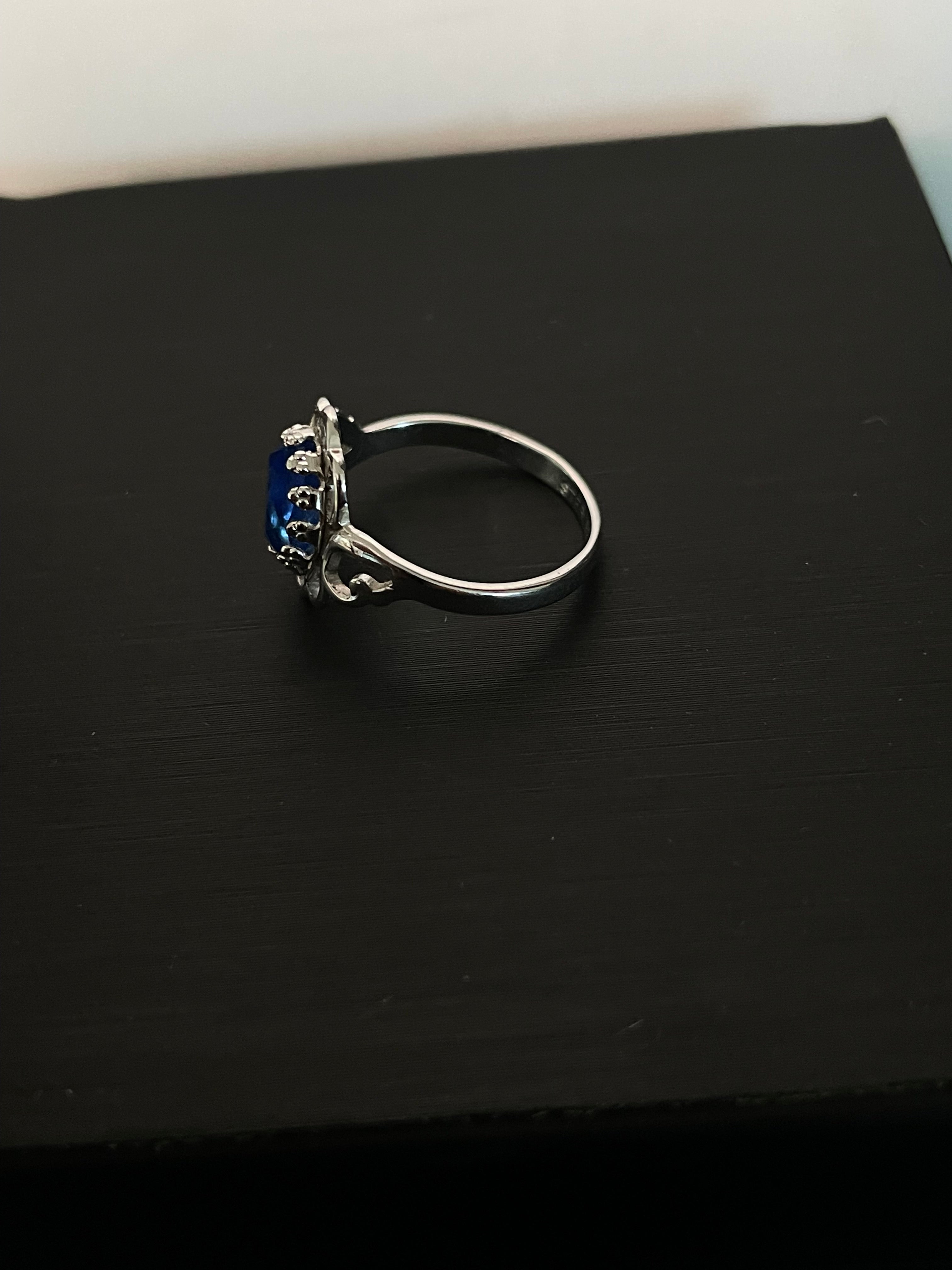 Blue Oval Gemstone & Clear Accent Statement Ring