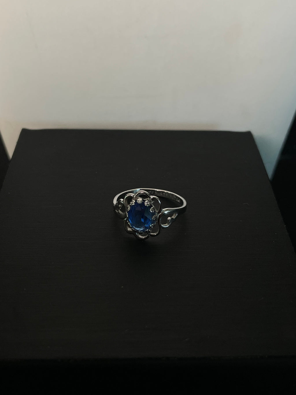 Blue Oval Gemstone & Clear Accent Statement Ring