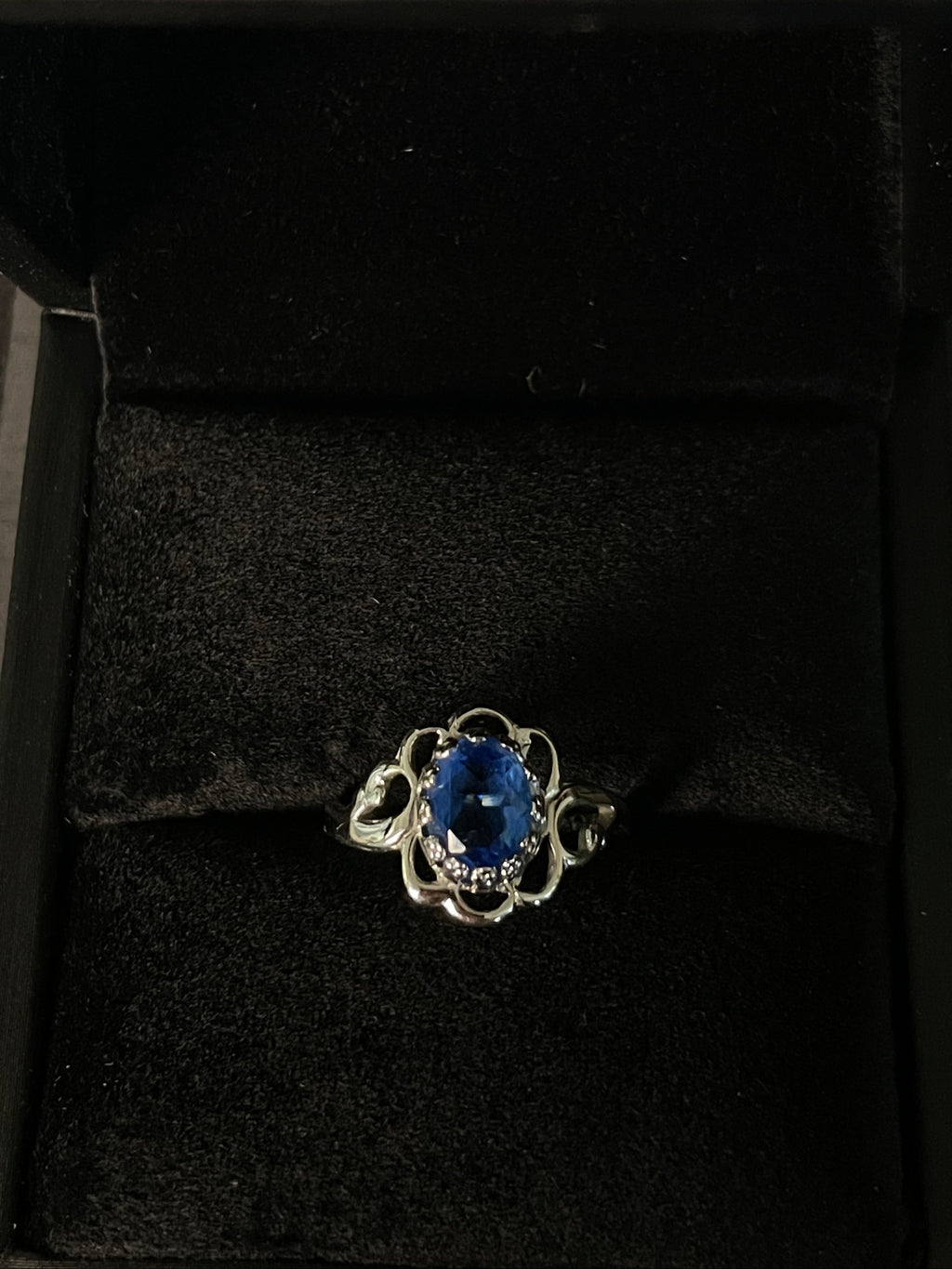 Blue Oval Gemstone & Clear Accent Statement Ring