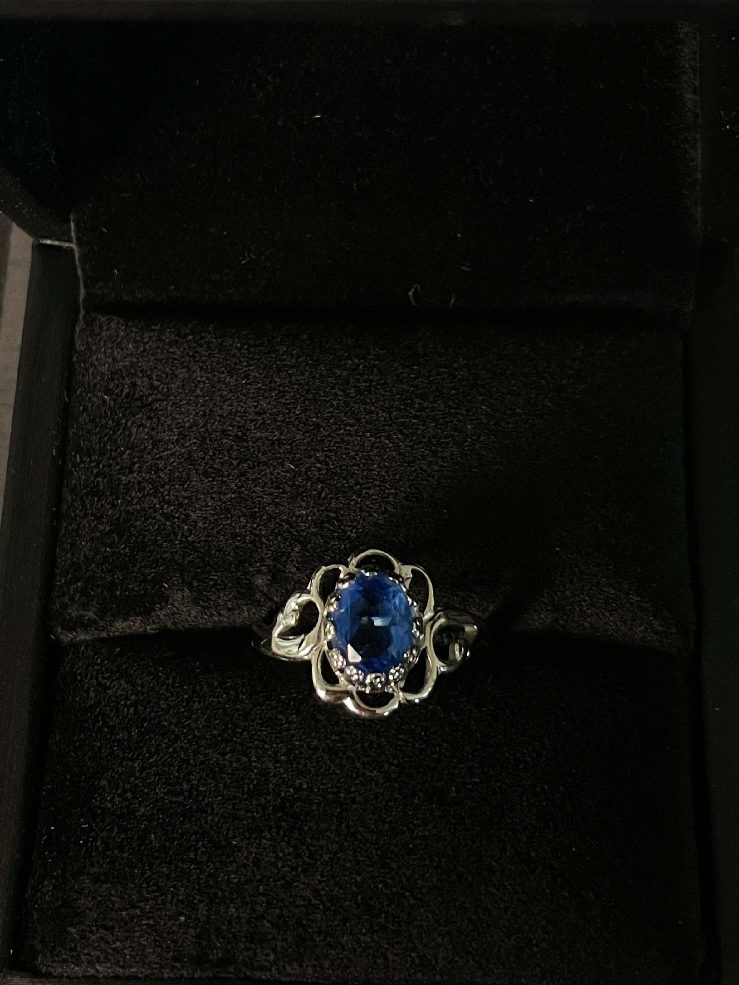 Blue Oval Gemstone & Clear Accent Statement Ring