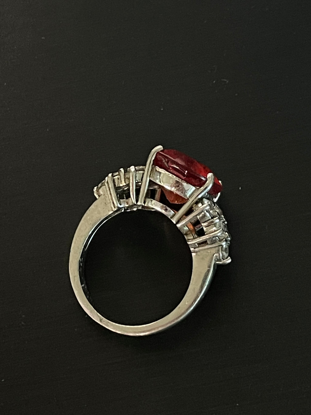 Sterling Silver Fire Opal Oval Statement Ring with Clear Accent Stones
