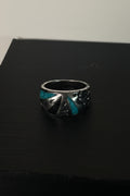 Vintage COP Silver Tone Inlay Ring Faux Turquoise Black Onyx