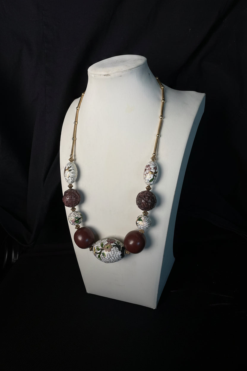 Vintage Cloisonné Floral Beaded Statement Necklace