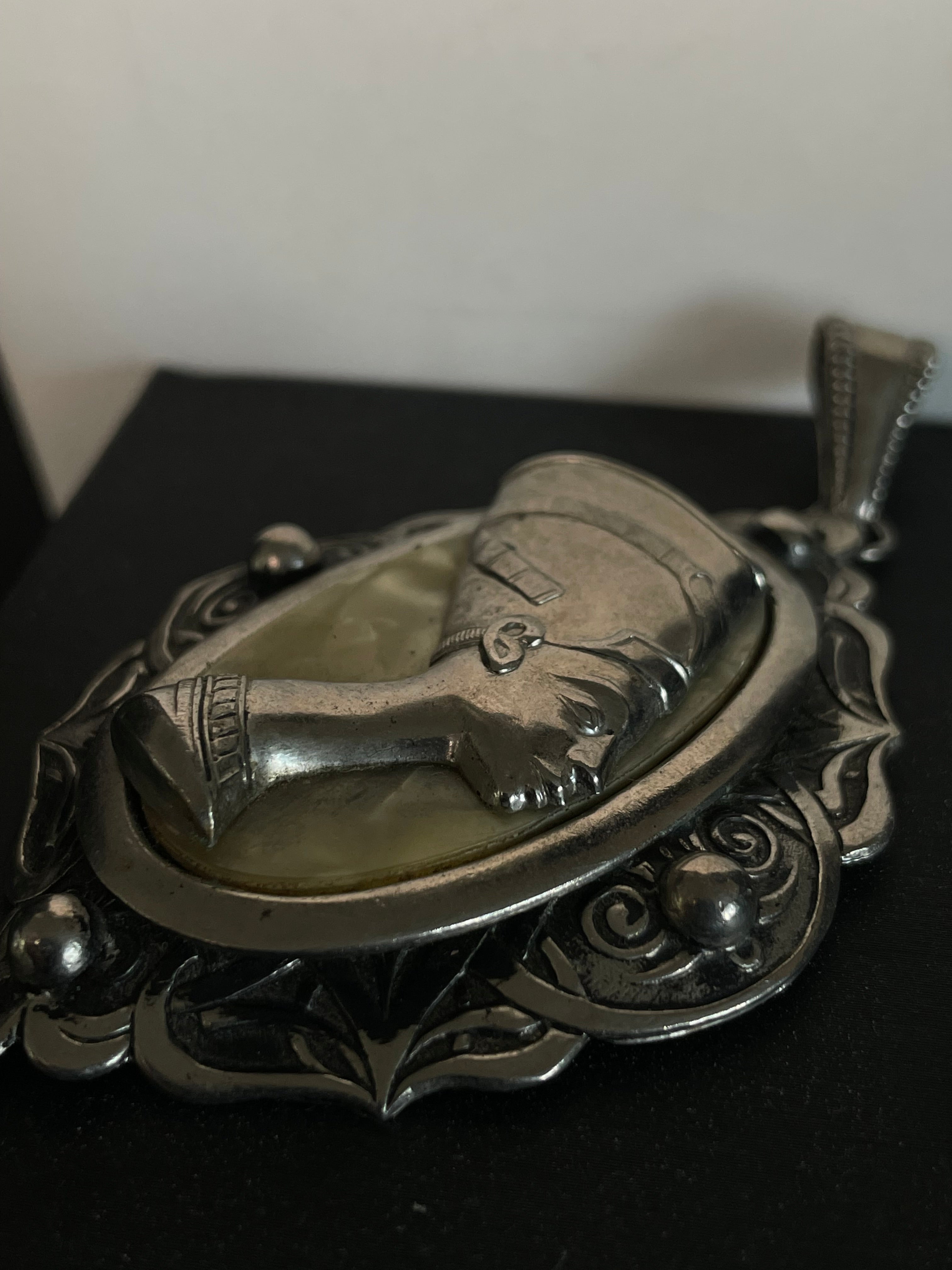 Vintage Sterling Silver Nefertiti Egyptian Ornate Pendant
