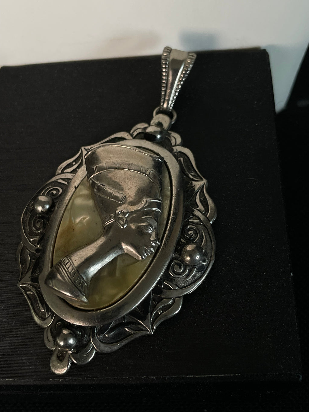 Vintage Sterling Silver Nefertiti Egyptian Ornate Pendant