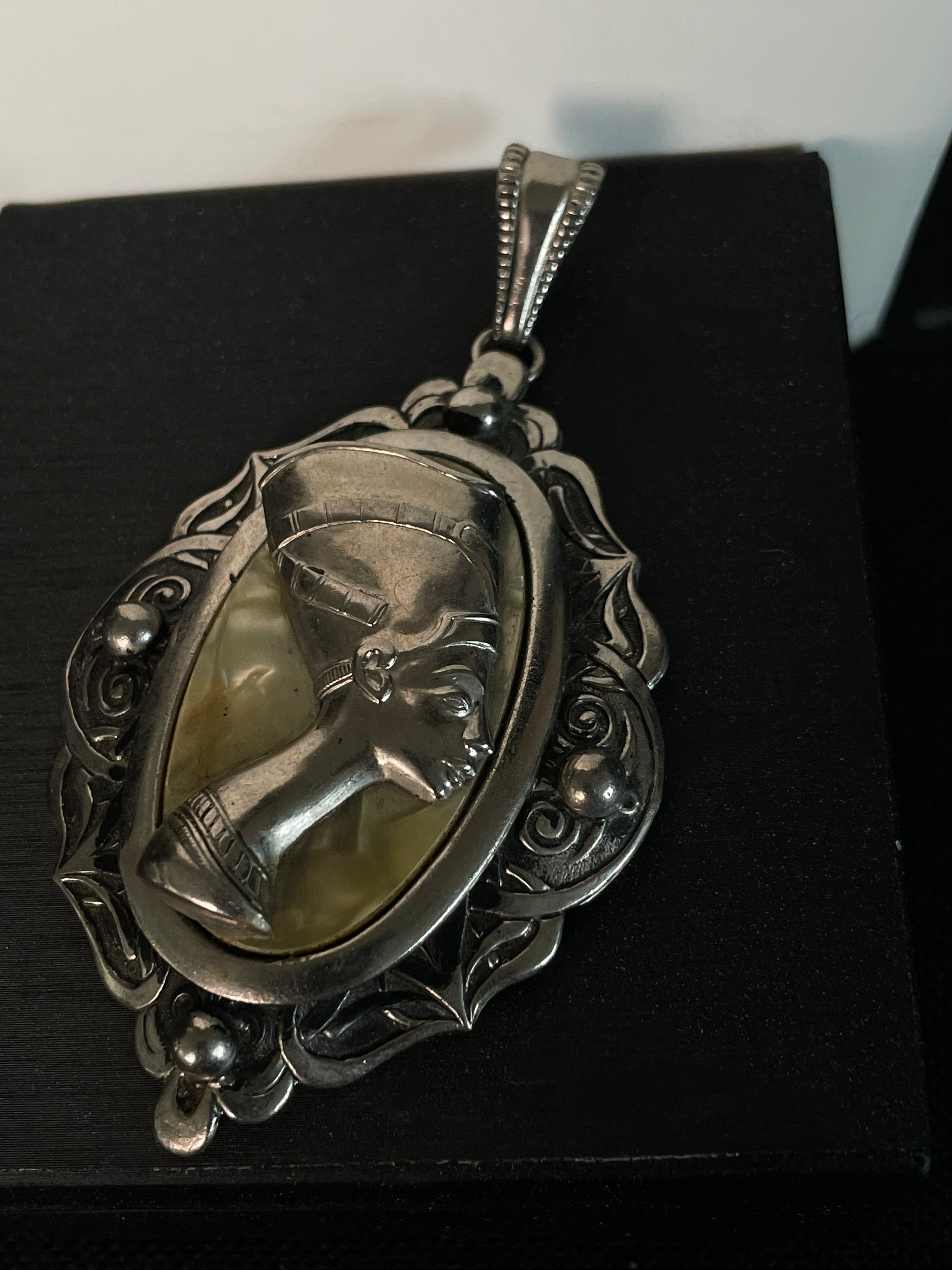 Vintage Sterling Silver Nefertiti Egyptian Ornate Pendant