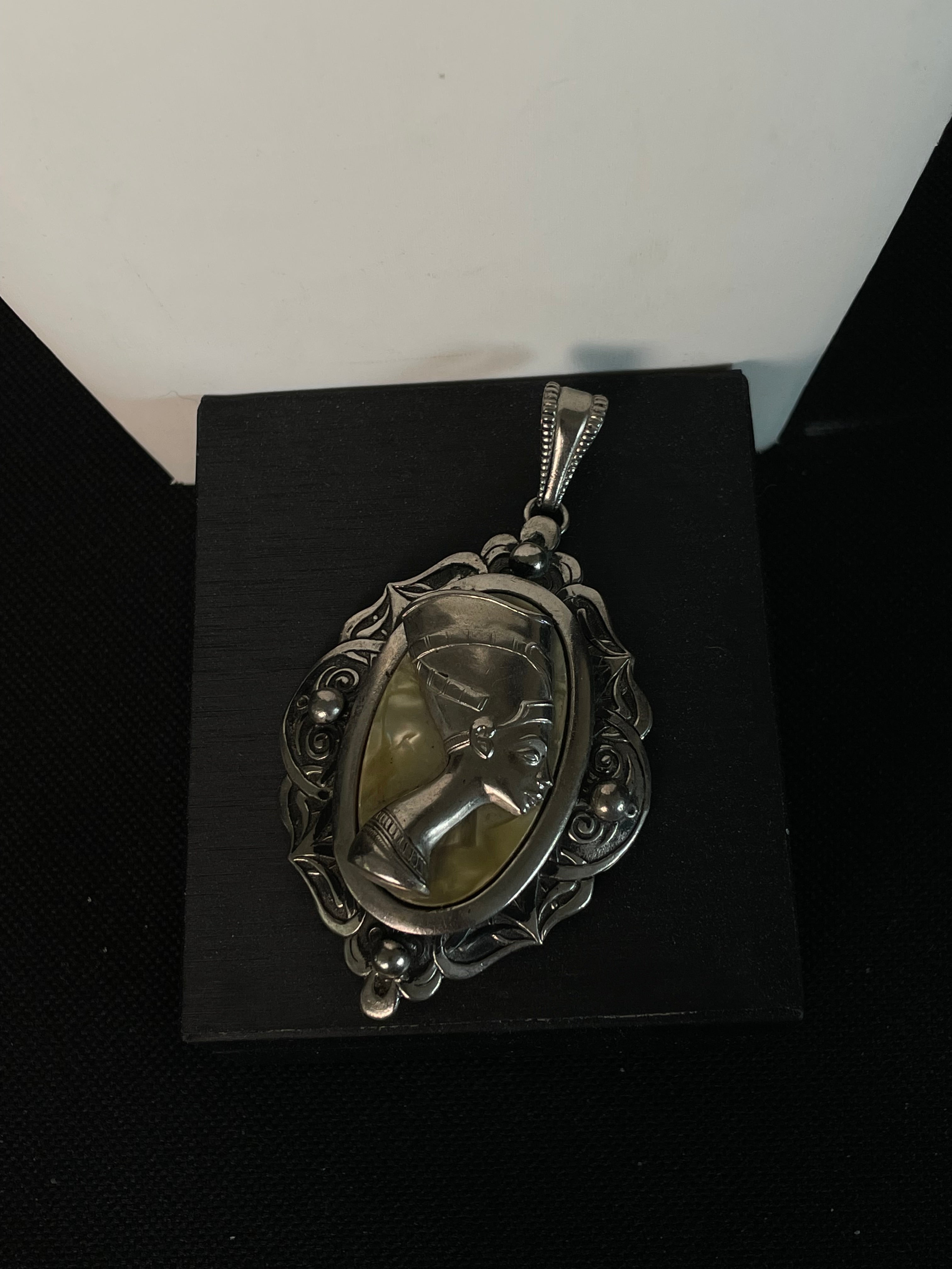 Vintage Sterling Silver Nefertiti Egyptian Ornate Pendant