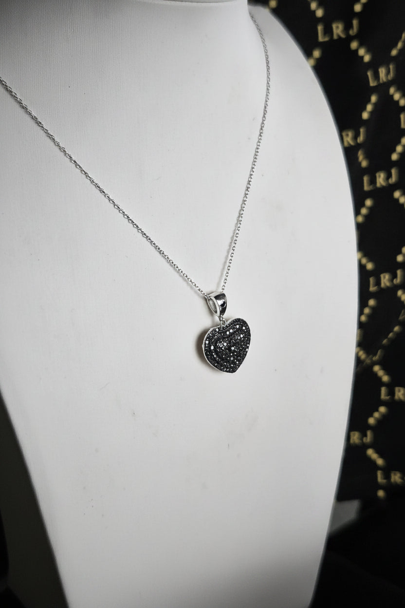 Pavé Heart Pendant Necklace, Black &amp; White Stones