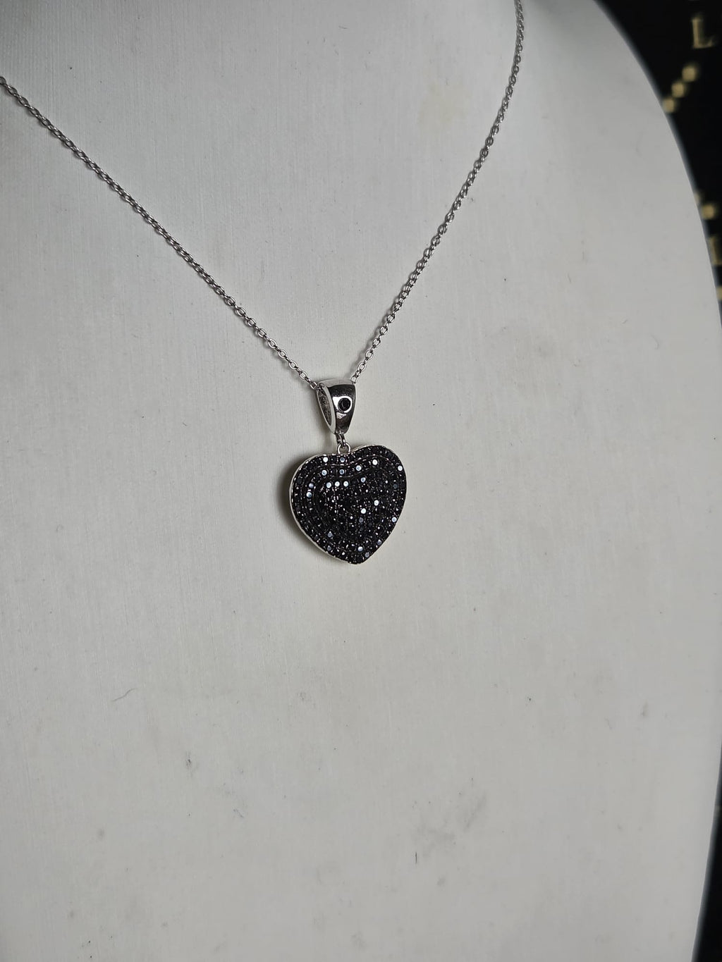 Pavé Heart Pendant Necklace, Black &amp; White Stones