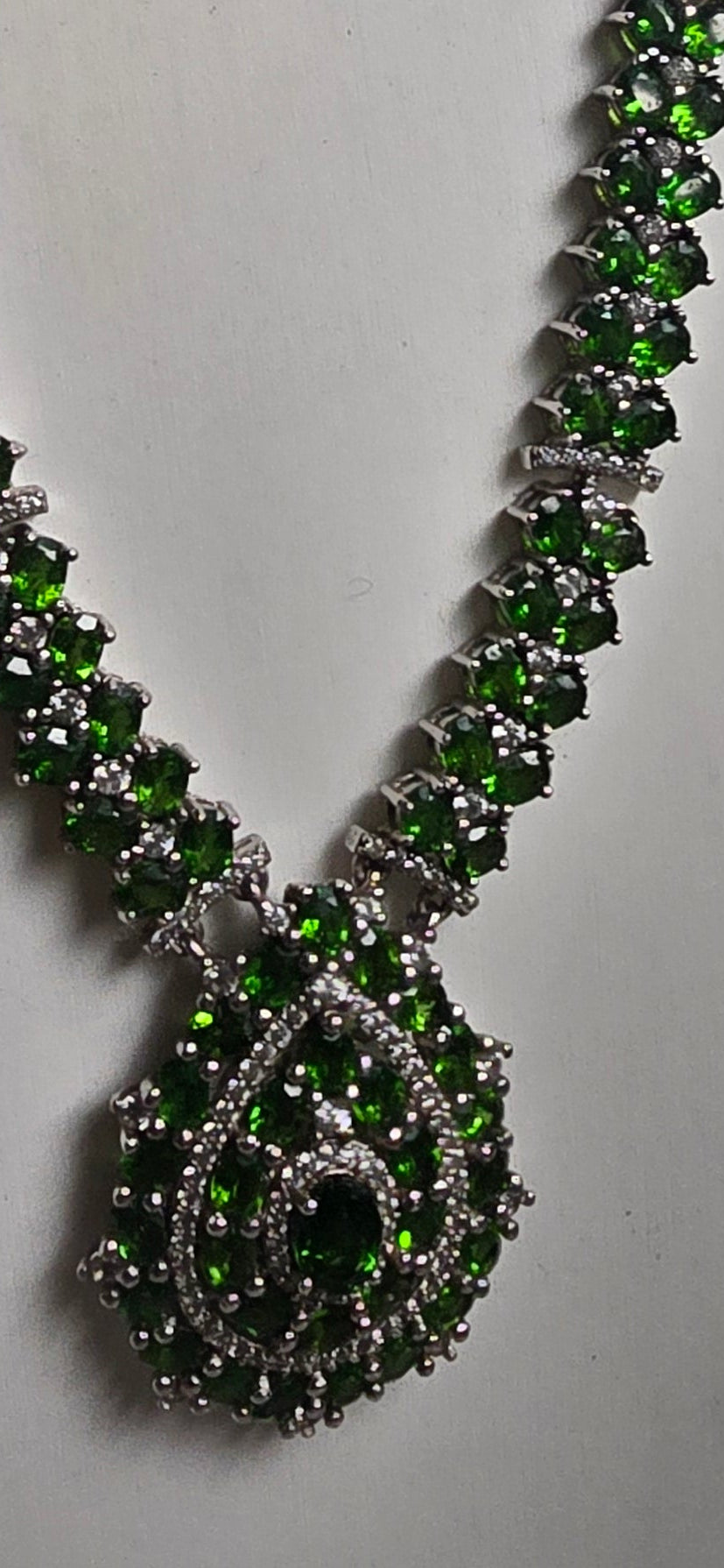 JTV Natural Chrome Diopside & White Zircon Sterling Silver Necklace