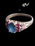 10kt  Gold Natural Blue Topaz & Ruby Ring cocktail ring